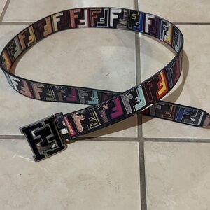 Fendi Black Multicolor FF Logo Web Belt men’s appx 46 inches